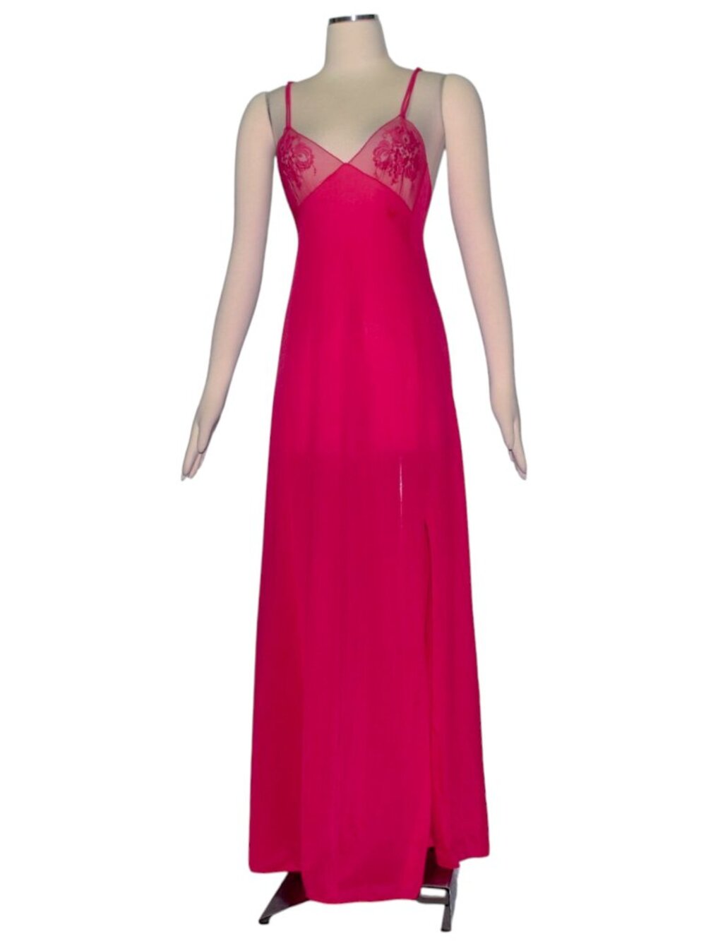 Vintage Diane Von Furstenberg Sheer Nylon Lace Maxi Nightgown Pink Slip Dress XS